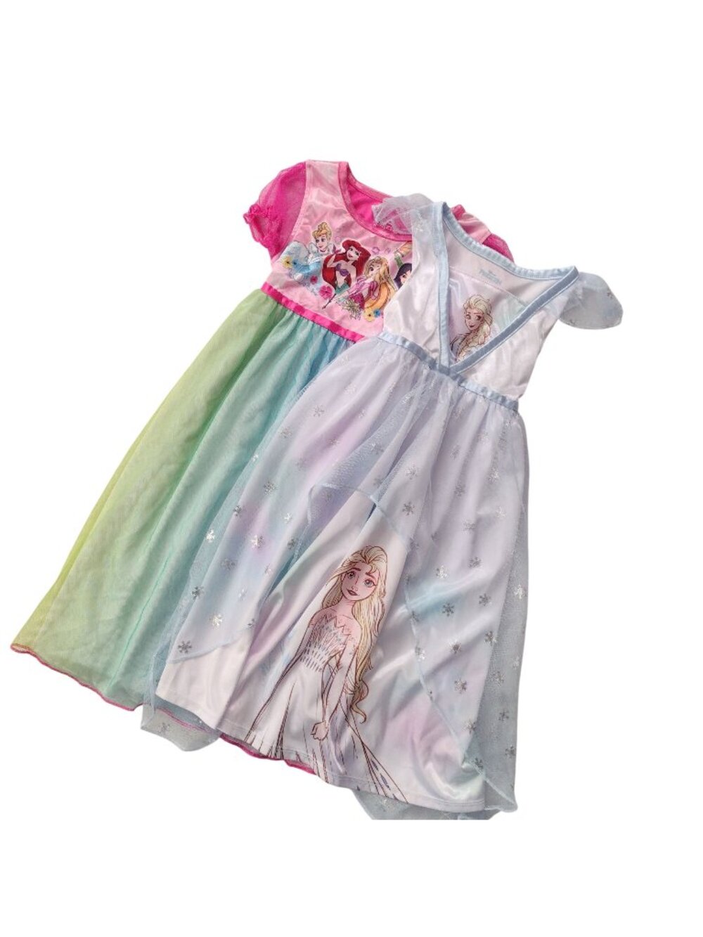 Lot of 2 Disney Princess Nightgowns 3T Elsa Rainbow Pretty Dressup Long Dresses